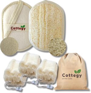 Cottegy Egyptian Loofah Exfoliating Scrubber with Easy Handle and Body Scrubber